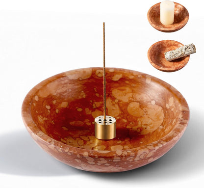 Koville Natural Marble Incense Holder, Incense Holder for Sticks with 9 Holes, Handmade Incense Burner Ash Catcher for Meditation Yoga SPA, Balsam Fir/Palo Santo/Sage/Cone (White)