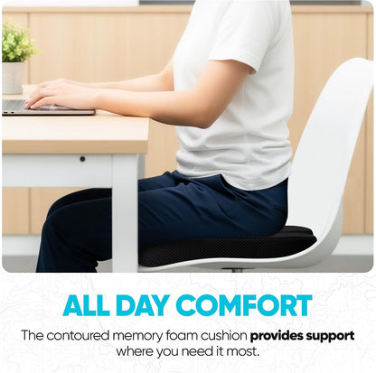 FORTEM Seat Cushion, Office Chair Cushion, Memory Foam Car Seat Cushions, Sciatica Coccyx Tailbone Pain Relief, Chair Cushions for Back Support, Sitting Pad for Gaming, Washable Cover, Non Slip