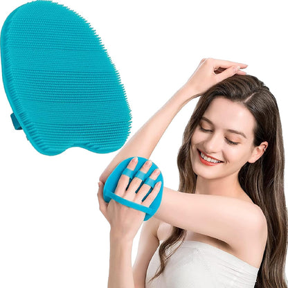 2 Pack Soft Silicone Shower Brush, Body & Face & Short Hair Wash, Bath Exfoliating Skin Massage Scrubber, Dry Skin Brushing Glove Loofah, Fit for Sensitive and All Kinds of Skin (PeonyPink+Green)