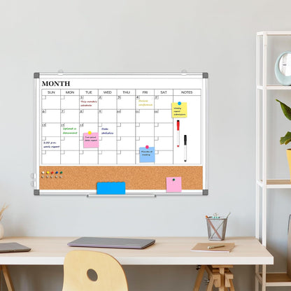 Weekly Dry Erase Calendar Whiteboard for Wall, 24" x 18" Cork Week Planner