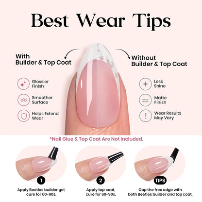 Beetles Press On Nail Kit-Short Square French Tip Press On Nails, 150Pcs Pink French Nail Tips with Nail Glue & Remover Builder Top Coat Nail Lamp, All-in-One DIY Fake Nails Gift for Women