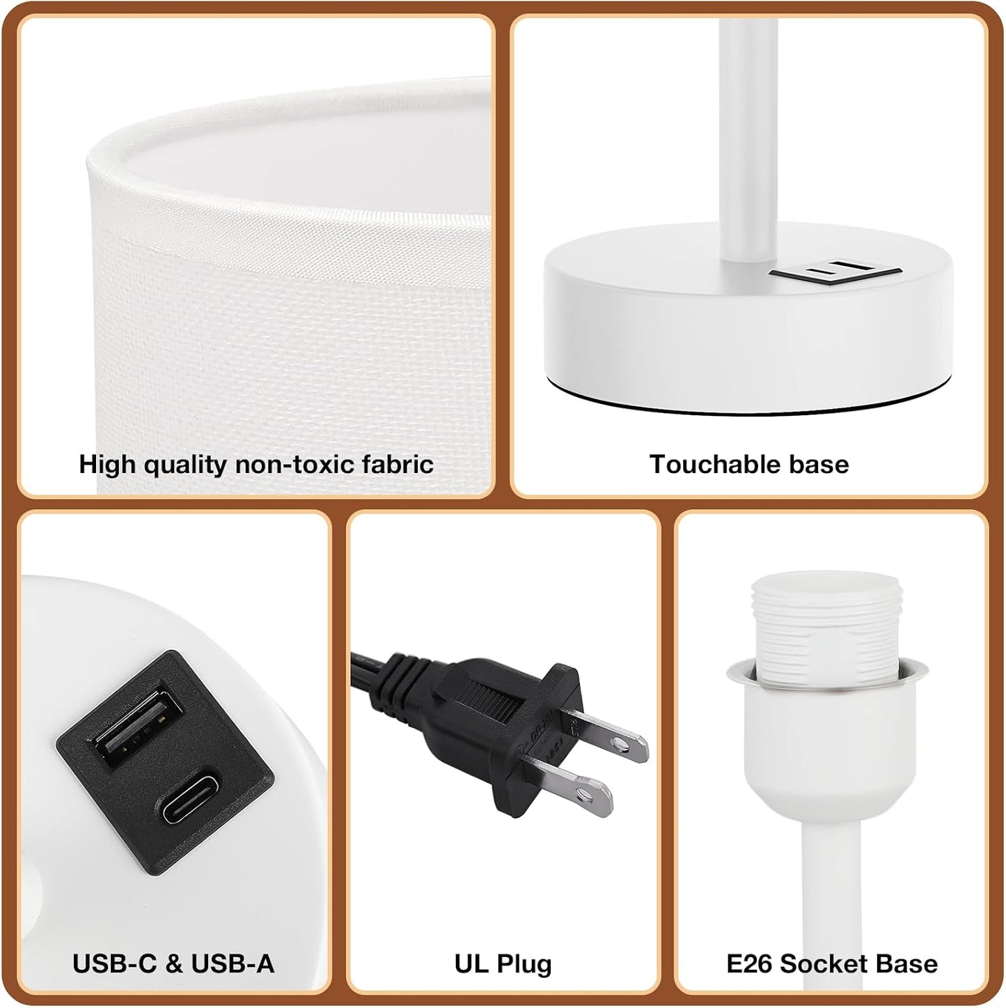 Dicoool Touch Bedside Table Lamp with USB - 3 Way Dimmable Wood Lamp for Bedroom Nightstand, Desk Lamp with Charging Station for Dorm, Living Room, Office, Kids Room, Small, 14in