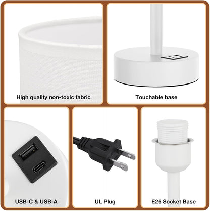 Dicoool Touch Bedside Table Lamp with USB - 3 Way Dimmable Wood Lamp for Bedroom Nightstand, Desk Lamp with Charging Station for Dorm, Living Room, Office, Kids Room, Small, 14in
