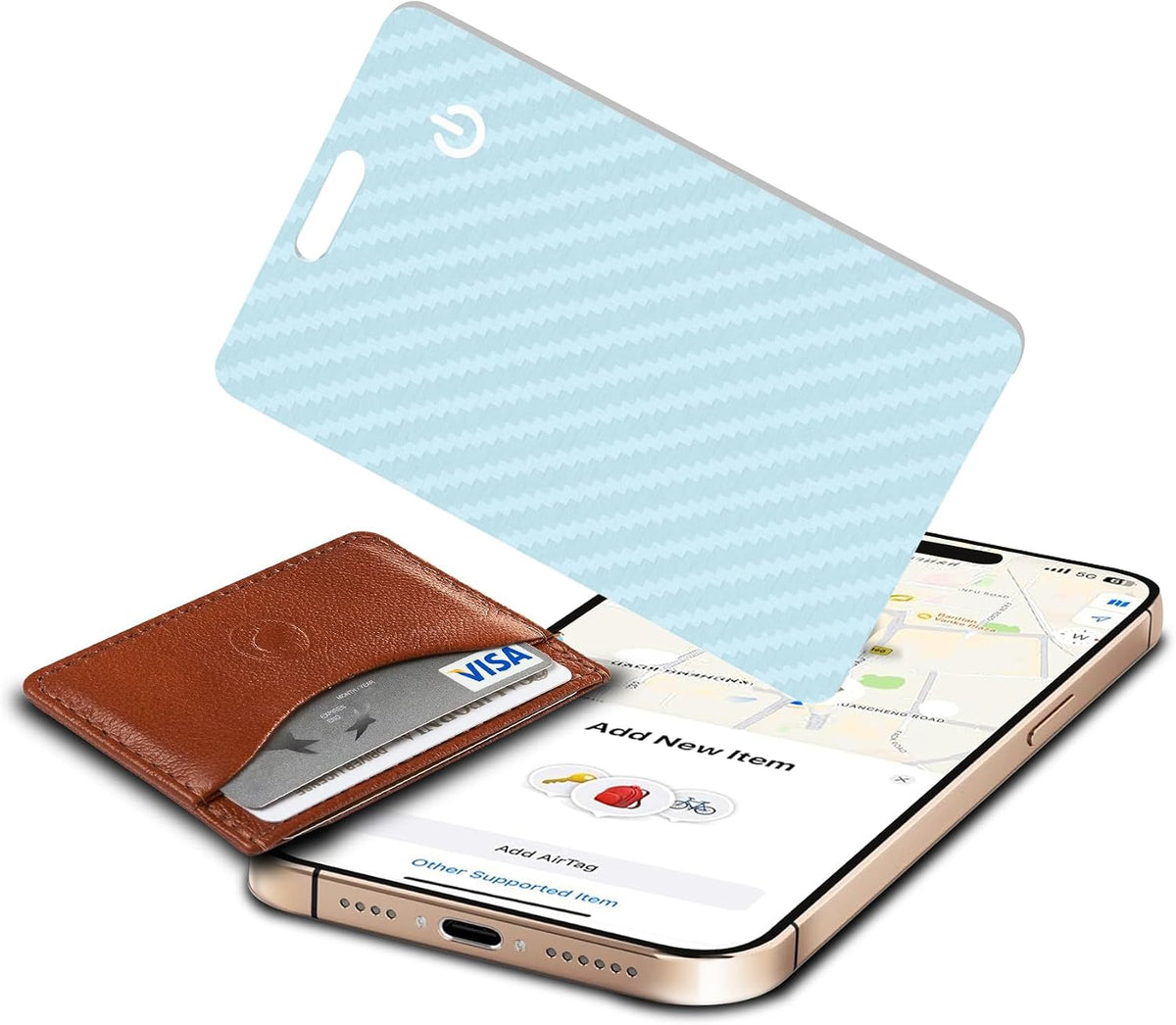 Wallet Tracker Card, Slim Rechargeable Bluetooth Item Locator, Smart Finder Compatible with Apple Find My for Wallet, Luggage, Passport, IP68 Waterproof (iOS Only) (Carbon Fiber Black)