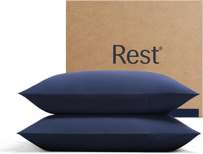 REST Evercool+Cooling Pillowcases Standard Size 2PCS for Hot Sleepers & Night Sweats, Silver-Infused Fabric for Hygienic Sleep, Sensitive Skin, Silky Smooth for Curly Hair, (19x35 inches)