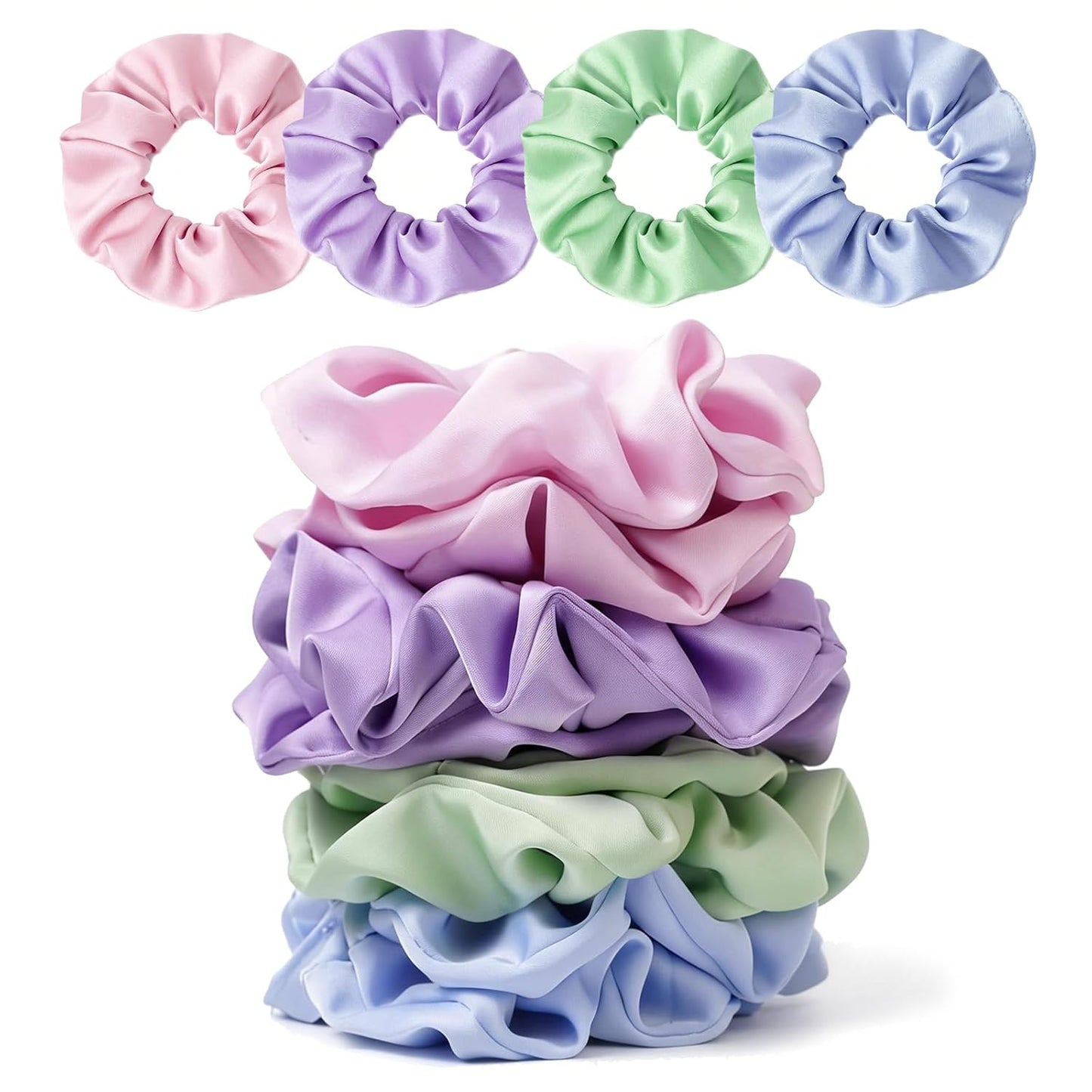 Satin Scrunchies for Women – 8PCS Blush & Brown Silk Hair Ties Set – No Crease, Frizz-Free, Gentle Elastic Hair Bands, Soft & Stylish Everyday Hair Accessories Gifts