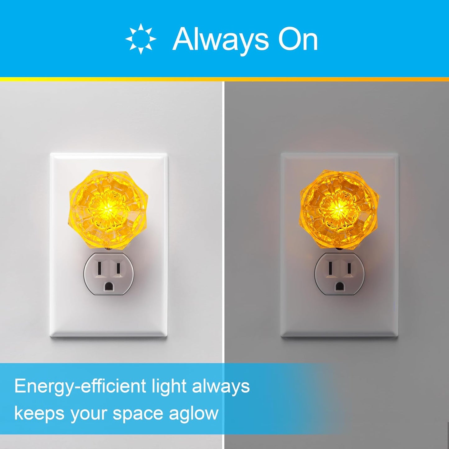 GE SleepLite Jewel LED Night Light, Plug-in, Always On, Amber, UL-Certified, Energy Efficient, Ideal Nightlight for Bedroom, Bathroom, Nursery, Hallway, Kitchen, 85881, 4 Pack