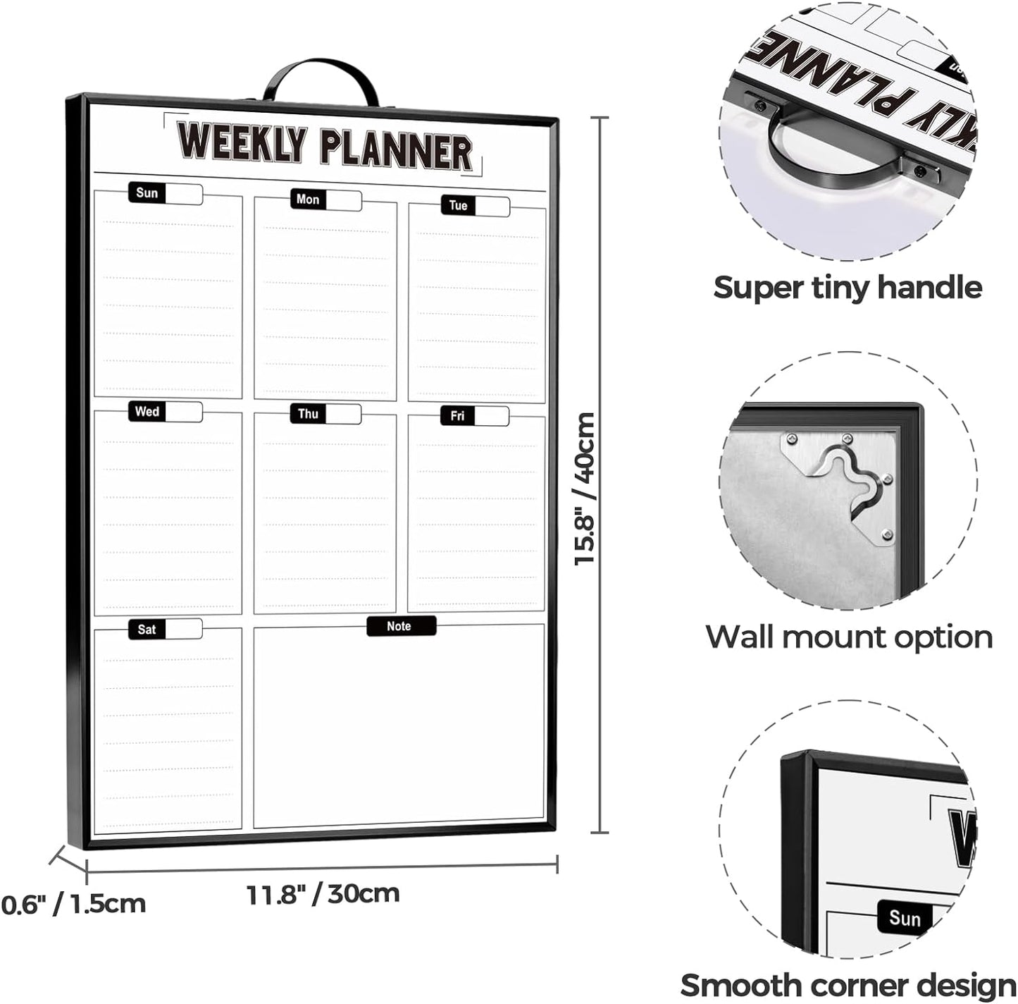 Weekly Planner Whiteboard 16"x12" with Handle | Magnetic Dry Erase Weekly Calendar with Aluminum Frame, Portable Hanging Board for Wall, Door, Desktop, 2 Markers & Magnets