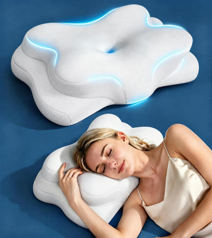 Osteo Zoned Contour Cervical Neck Pillow for Deeper Pain Relief Sleep, Q-max 3X Cooling Pillow with Non-Temperature Affected Memory Foam, Ergonomic Support Pillows for Back Stomach Side Sleeper