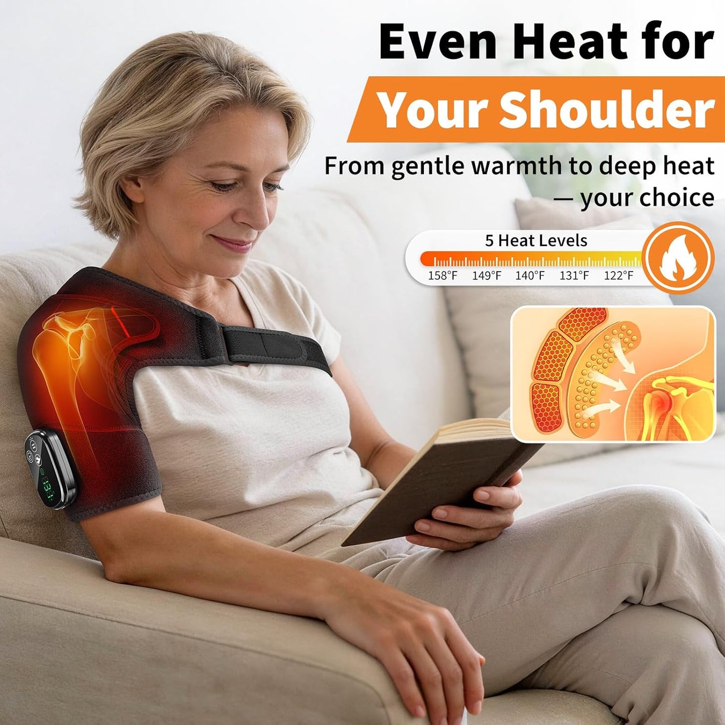 Shoulder Heating Pad with Massage for Pain Relief, Cordless Heated Shoulder Wrap for Rotator Cuff & Frozen Shoulder, Portable Heated Shoulder Massager Pad for Home Travel