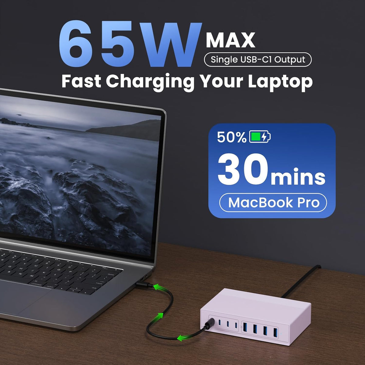 120W USB C Charger Block with 2 Built-in Retractable Cables,4-in-1 GaN IV Foldable Plug Wall Charger Fast Charging Station,PD 65W Laptop Adapter for MacBook/iPad,iPhone 17/16/15/14,Galaxy,Android etc
