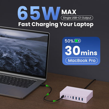 120W USB C Charger Block with 2 Built-in Retractable Cables,4-in-1 GaN IV Foldable Plug Wall Charger Fast Charging Station,PD 65W Laptop Adapter for MacBook/iPad,iPhone 17/16/15/14,Galaxy,Android etc