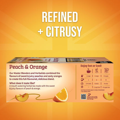 Twinings Peach & Orange Herbal Tea Individually Wrapped Bags, 100 Count (Pack of 1), Juicy & Fruity, Naturally Caffeine-Free, Enjoy Hot or Iced, 100 Teabags