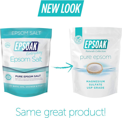 Epsoak Epsom Salt 38 lb. Magnesium Sulfate USP. (Qty. 2 x 19 lb. Bags) Resealable Epsom Salt Bag Unscented, Made in The USA, Cruelty-Free Certified