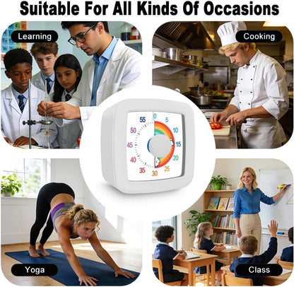 Visual Timer for Kids & Adults, 60 Minute Rainbow Countdown Timer, Time Management Tool for Classroom, Home, Kitchen, Office, School (Green-Round-Rainbow)