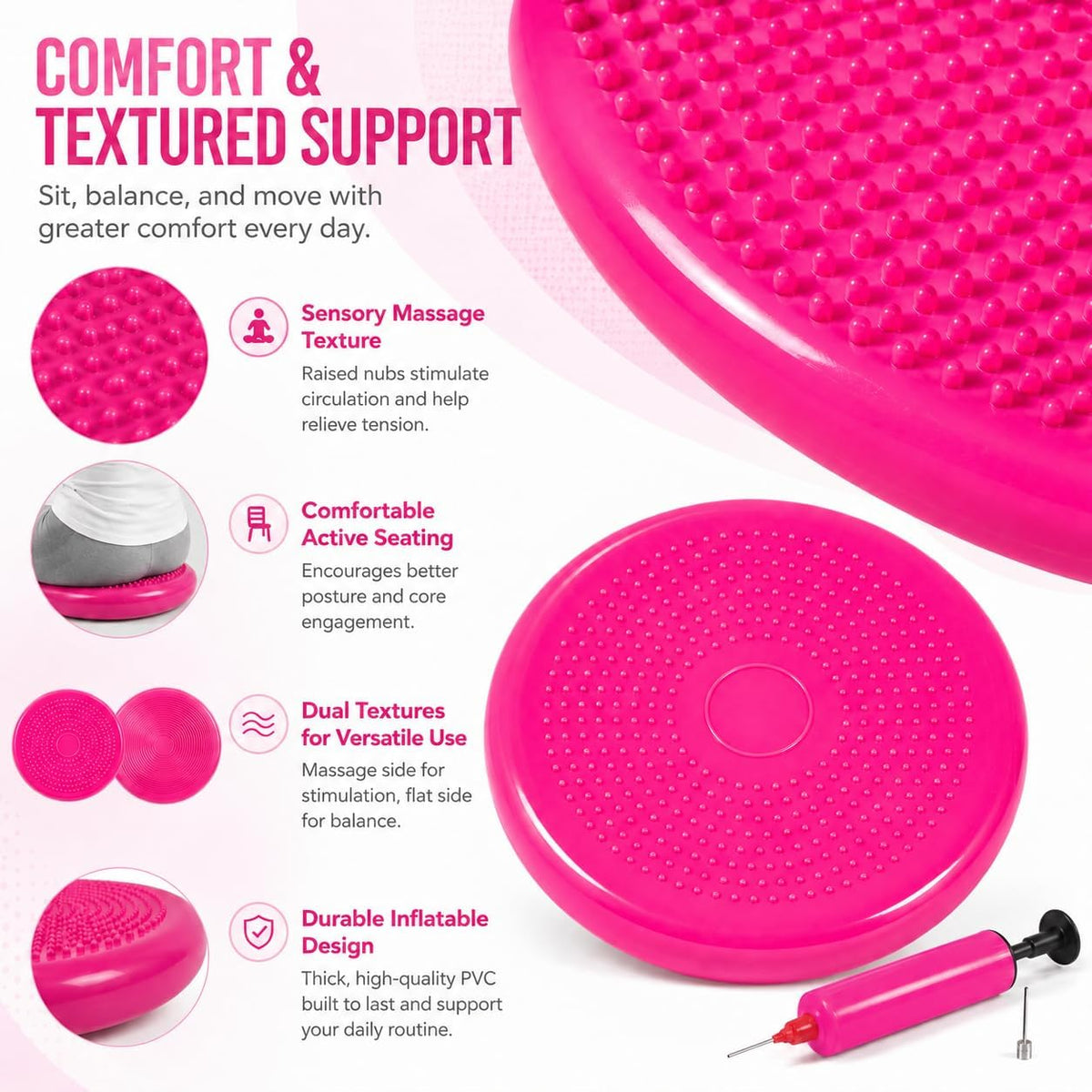 Hanstuten Wobble Seat Cushion Balance Disc - Rubber Wiggle Seat for Active Sitting, Office Desk Chair, and Core Strength Training
