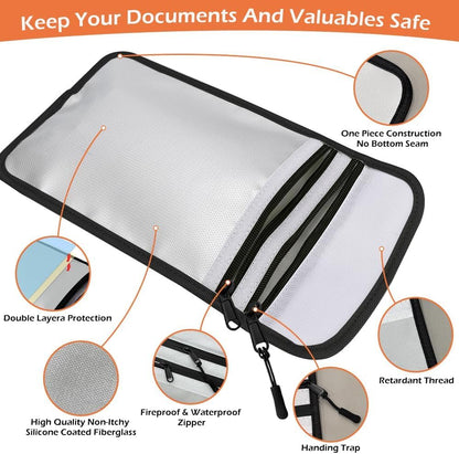 Fireproof Waterproof Document Bag Upgraded Two Pockets - 4200℉ Protection