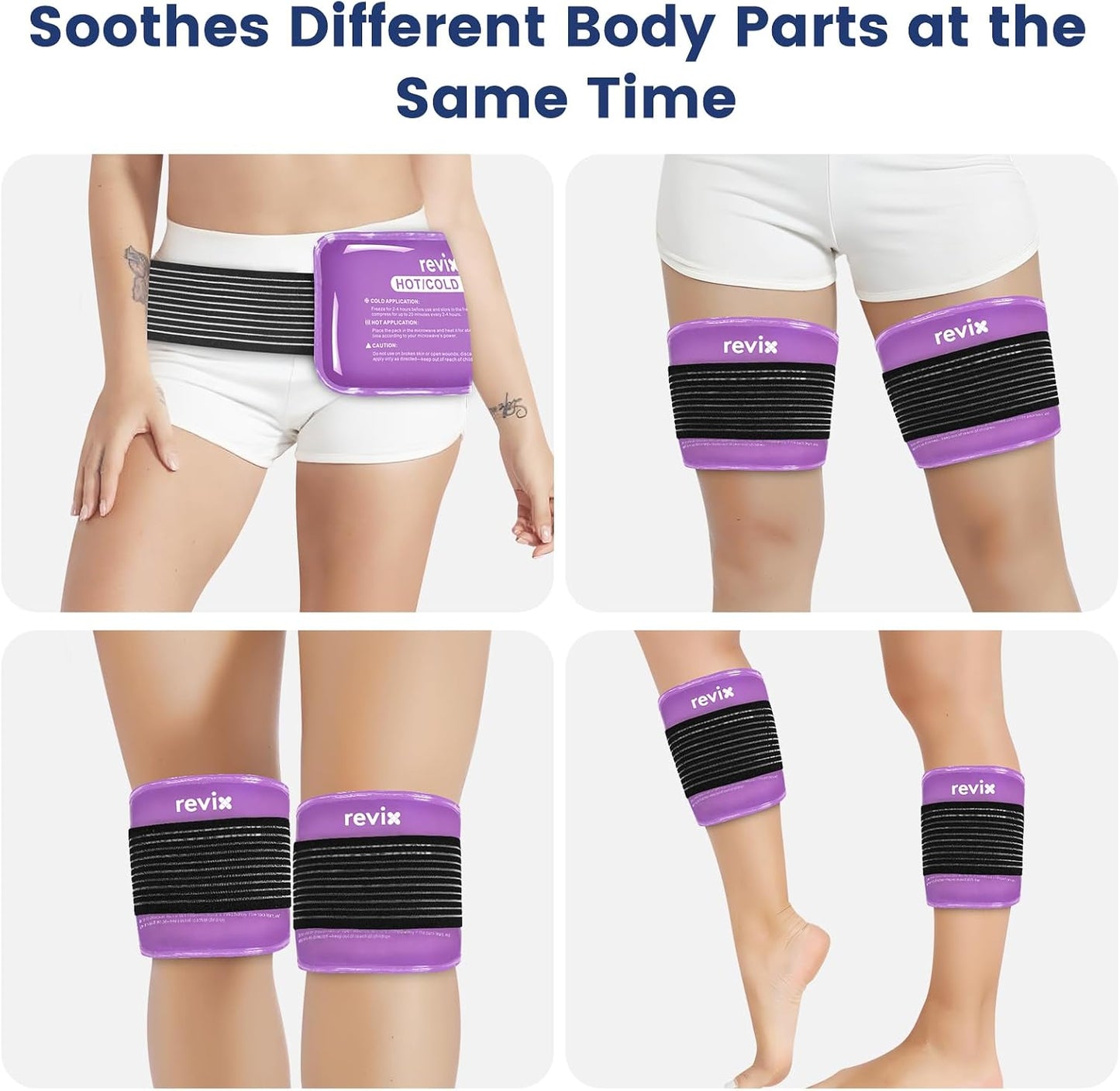 REVIX Ice Packs for Injuries Reusable, 2 Packs Hot & Cold Gel Ice Packs with PVC Cooling Design & Adjustable Strap, Flexible Therapy on Joints, Muscles, Shoulder, Back and Knee (10" x 5" Blue)
