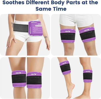 REVIX Ice Packs for Injuries Reusable, 2 Packs Hot & Cold Gel Ice Packs with PVC Cooling Design & Adjustable Strap, Flexible Therapy on Joints, Muscles, Shoulder, Back and Knee (10" x 5" Blue)