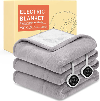 HOMLYNS LuxeHeat Heated Blanket Electric Blanket, Soft Flannel Sherpa Heated Throw, Heating Blanket with 5 Heat Settings, 3 hrs Timer Auto Shut Off (50x60 inches, Purple), Only for 120V Voltage Use