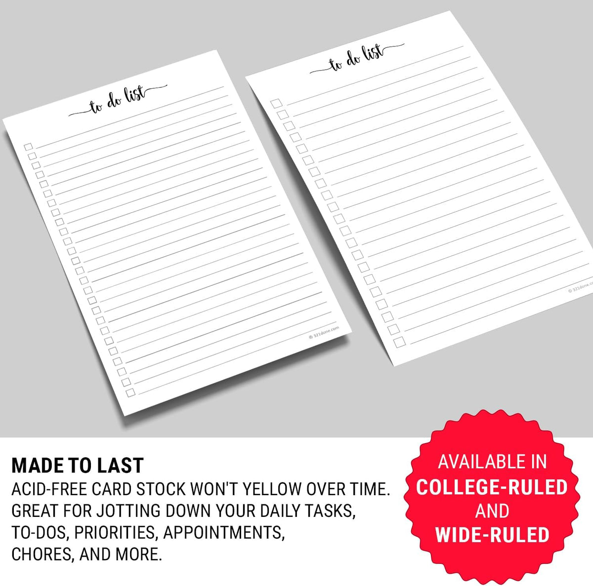 321Done To Do List Notepad, 5.5x8.5 Inches, 50 Sheets, College Ruled