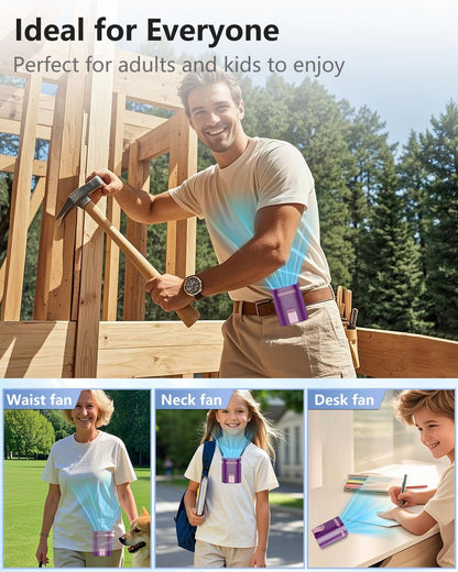 Portable Fan Attaches to Belt Shirt-Little Waist Fan Clip on Undershirt Pants Pocket Hip,Cordless Personal Fans that Blow Cold Air, Strap Hangs Neck Conditioner for Travel Camping Sports White