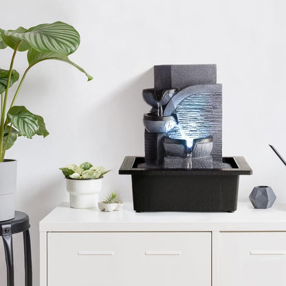 WICHEMI Indoor Fountain Tabletop Fountain Waterfall Fountains Stacked Rocks | Desktop Fountain With LED Light, Soothing Sound, Stress Relief, Humidifies Air, No Plumbing, Easy Setup, 11.8"X8.7"X5.9"