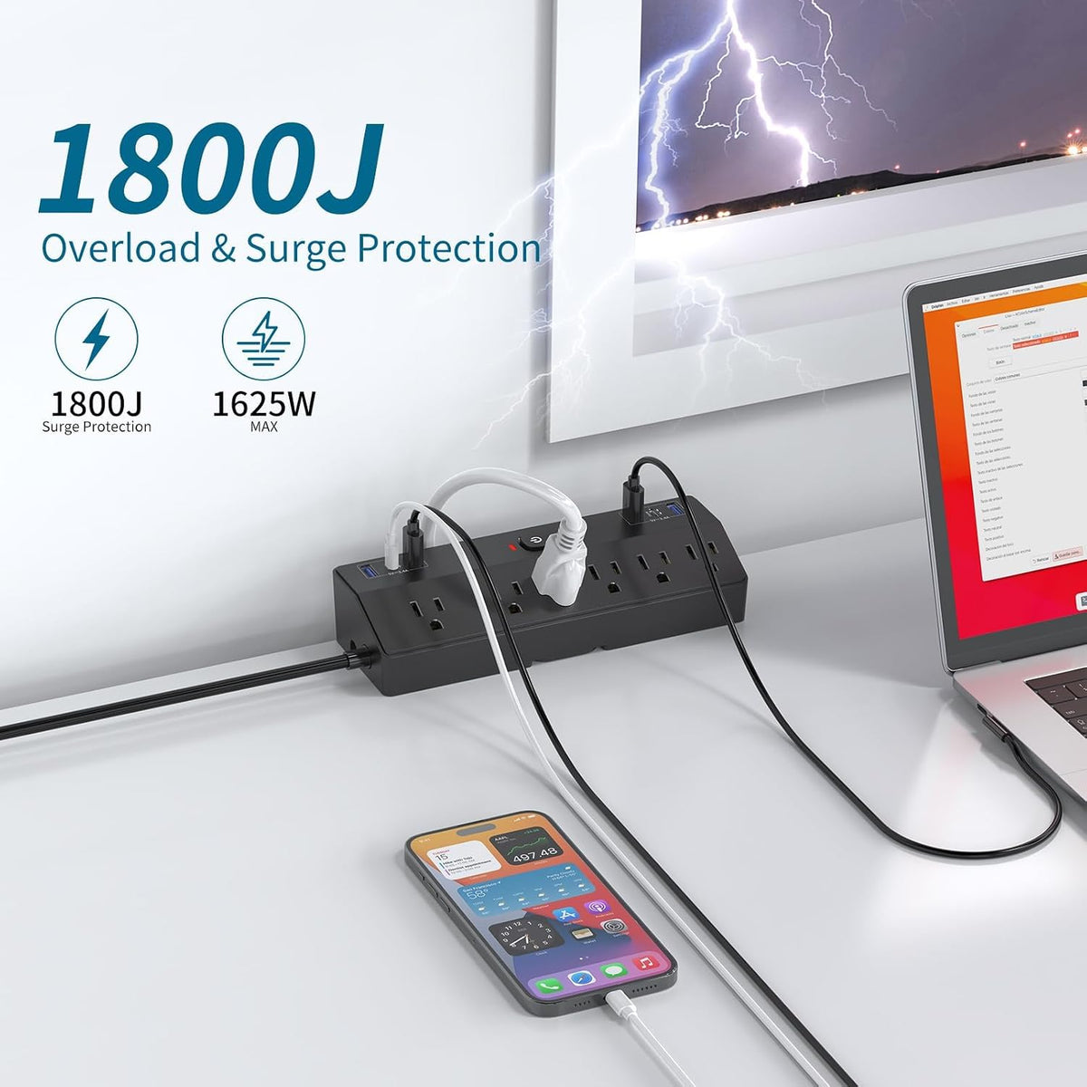 Desk Clamp Power Strip 10FT, 40W Total Fast Charging Station, Black