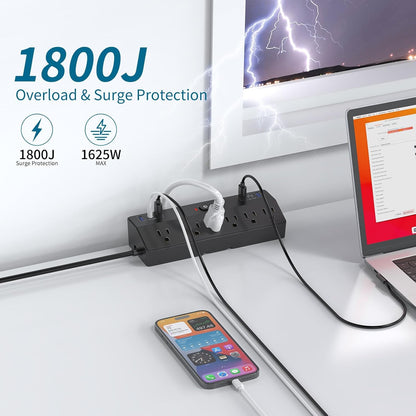Desk Clamp Power Strip 10FT, 40W Total Fast Charging Station, Black