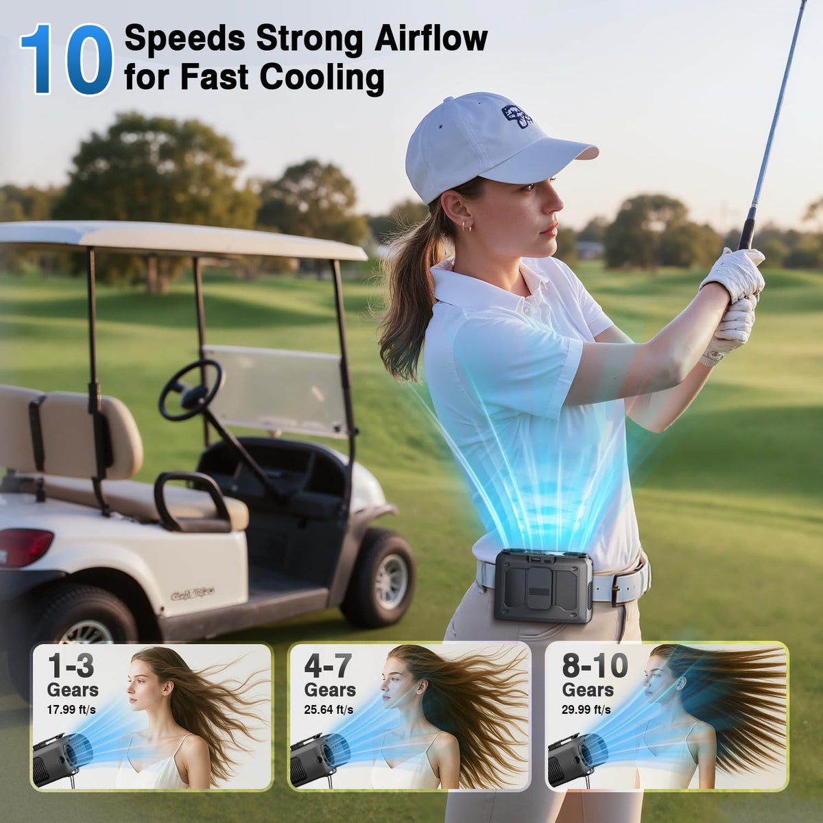 20000mAh Waist Fan, 4-in-1 Wearable Personal Fan with Dual Motor, 22000RPM Turbo Wind, 10 Speeds & Memory, Hands-Free Clip-on Belt/Neck Fan for Outdoor Work, Camping, Travel, Jobsite – Midnight Depths