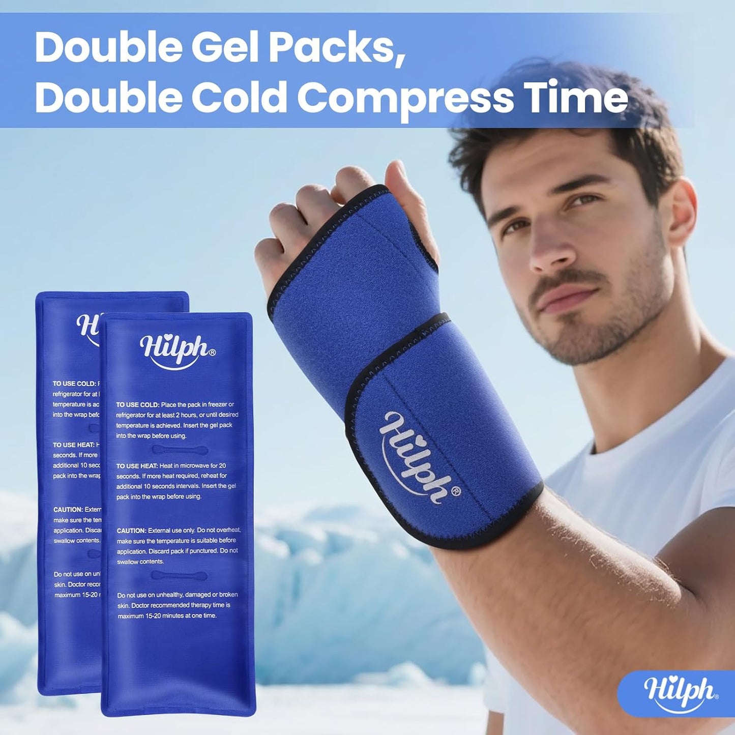 Hilph Wrist Ice Pack Wrap for Carpal Tunnel Relief, FSA Eligible HSA, Reusable Wrist Hot & Cold Therapy Brace for Hand Injuries, Arthritis, Tendonitis, Surgery Recovery Items Gifts Men Women, Blue