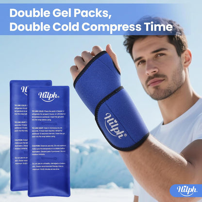 Hilph Wrist Ice Pack Wrap for Carpal Tunnel Relief, FSA Eligible HSA, Reusable Wrist Hot & Cold Therapy Brace for Hand Injuries, Arthritis, Tendonitis, Surgery Recovery Items Gifts Men Women, Blue