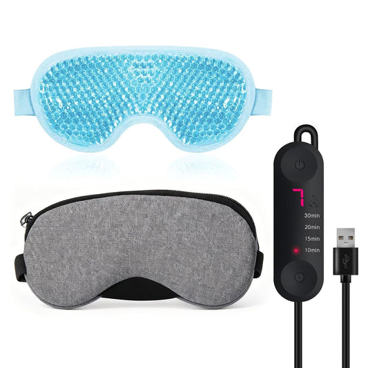 Heated Eye Mask for Dry Eyes with Cooling, Electric USB Warm Compress with Adjustable Temperature & Auto-Off Timer, Professional for Blepharitis Eyes & Stress Relief Suitable for Travel & Gifts