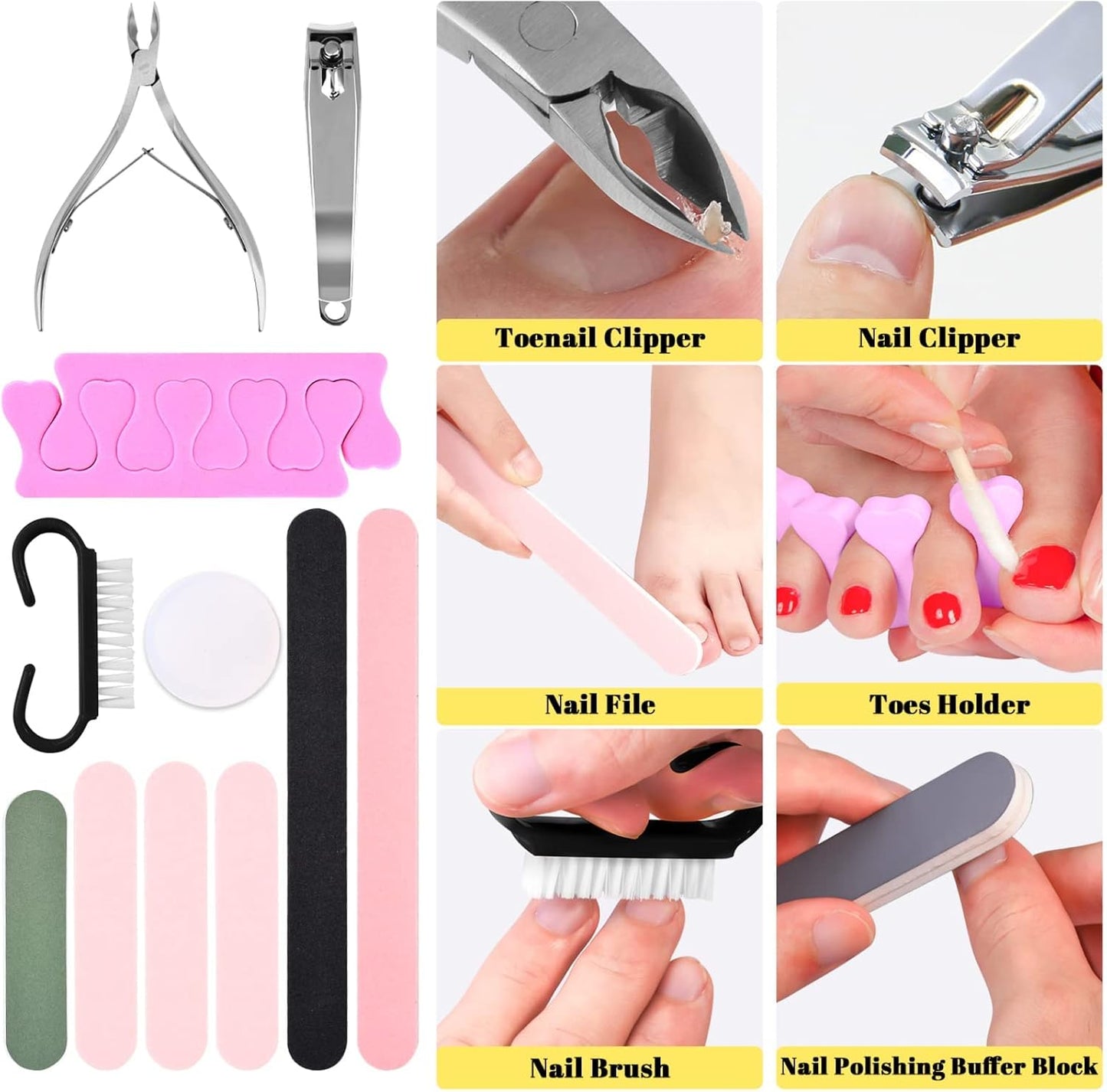 Professional Foot Care Kit, 30-Piece Pedicure Set with Foot File, Callus Shaver, Hard Skin Remover (Pink)