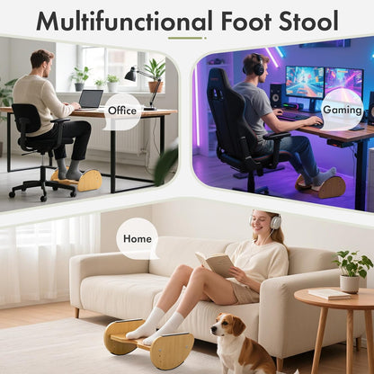 Amazer Bamboo Under Desk Footrest with Cushion 3-in-1, Reversible Ergonomic Wood Rocking Foot Rest for Under Desk at Work, Adjustable Foot Stools with Washable Cover, Desk Leg Rest for Home Office