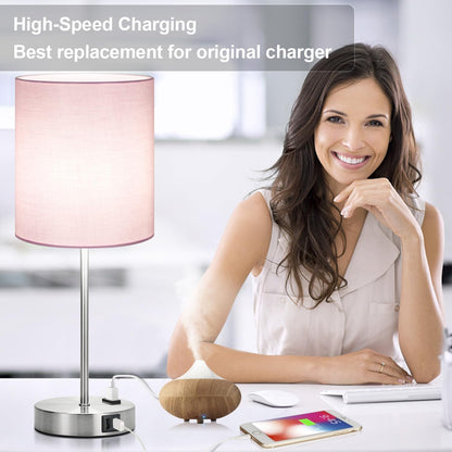 Set of 2 Touch Control Table Lamps with 2 USB & AC Outlet, 3-Way Dimmable Bedside Nightstand Lamps for Bedroom Living Room Nursery, 800 Lumens 5000K Daylight Bulbs Included