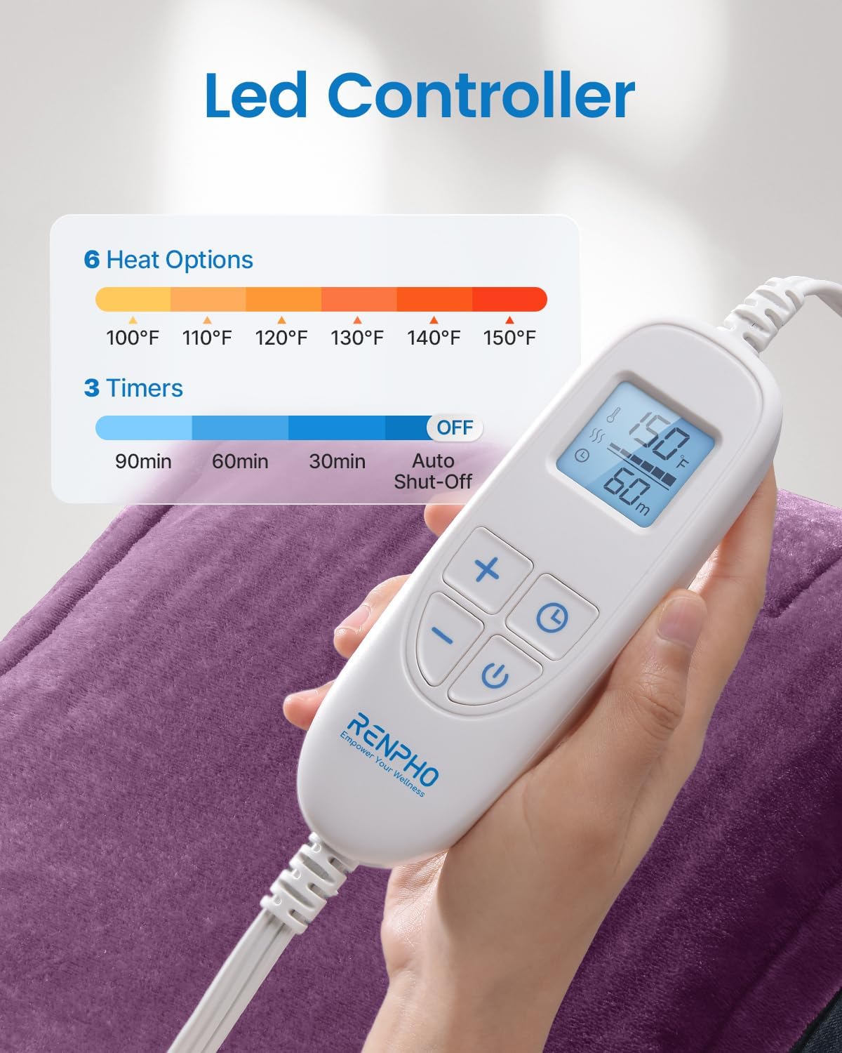 RENPHO Fathers Day Dad Gifts, Electric Heating Pad - 6 Heat Levels for Neck Shoulder and Back, Birthday Gifts for Women Men, Weighted Pad for Snug Fit, ETL Certified, FSA Eligible, 24"x33" Gray