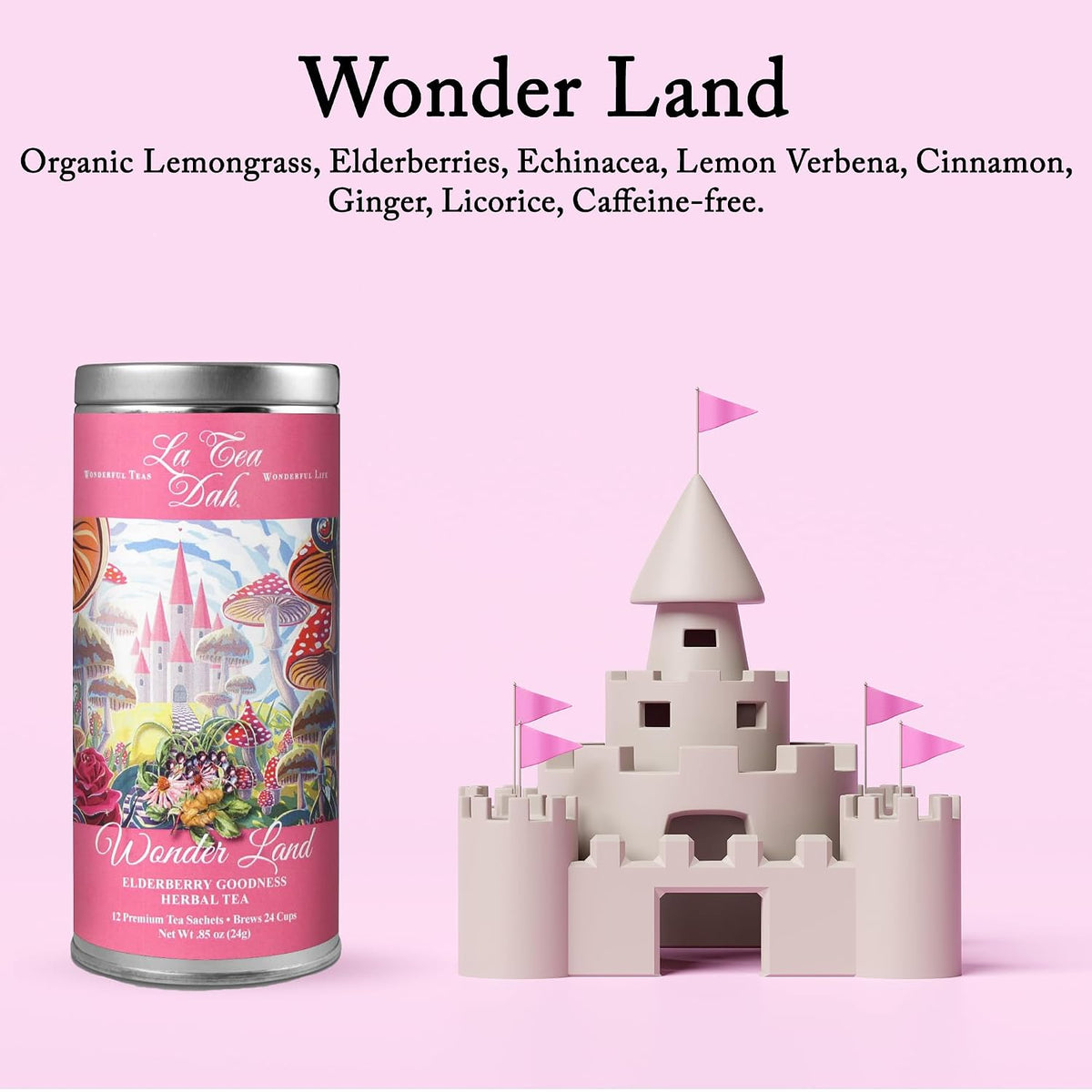 Elderberry Goodness Herbal Childrens Tea by La Tea Dah, Decaf Teas for Kids, Healthy Elderberry and Echinacea Teas for Little Princesses, Tea Party Supplies, WonderLand (12 Caffeine Free Bags)