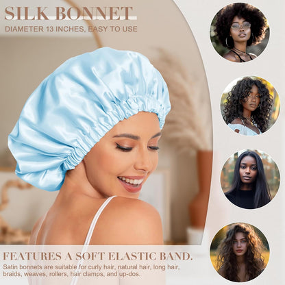 Satin Bonnet Silk Bonnet Hair Bonnet for Sleeping-Slouchy Beanie Hat Satin Sleep Cap for Women's Natural & Curly Hair(Blue Zircon)