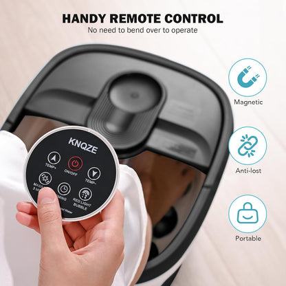 KNQZE Collapsible Foot Spa Bath with Heat & Remote Control, Bubble Massage, Temperature Control, Red Light, Timer, 16 Rollers & Pumice Stone for a Soothing Spa Experience