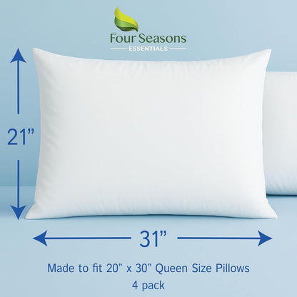 Standard Pillow Protectors (Set of 4) – Hypoallergenic Pillow Cover Waterproof Dust Allergen Proof Zippered Encasement