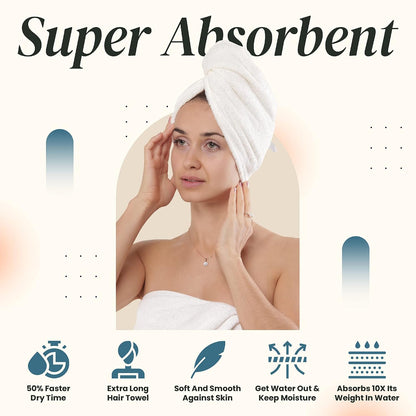Huge Cotton Hair Towel Wrap for Women (Coral White)