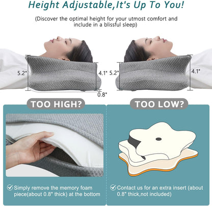 CHxxy Cervical Neck Pillow for Pain Relief Sleeping, Memory Foam Pillows, Ergonomic Side Sleeper Pillows, Cooling Orthopedic Neck Support Pillow for Back Stomach Sleepers-Queen Size Grey&Grey