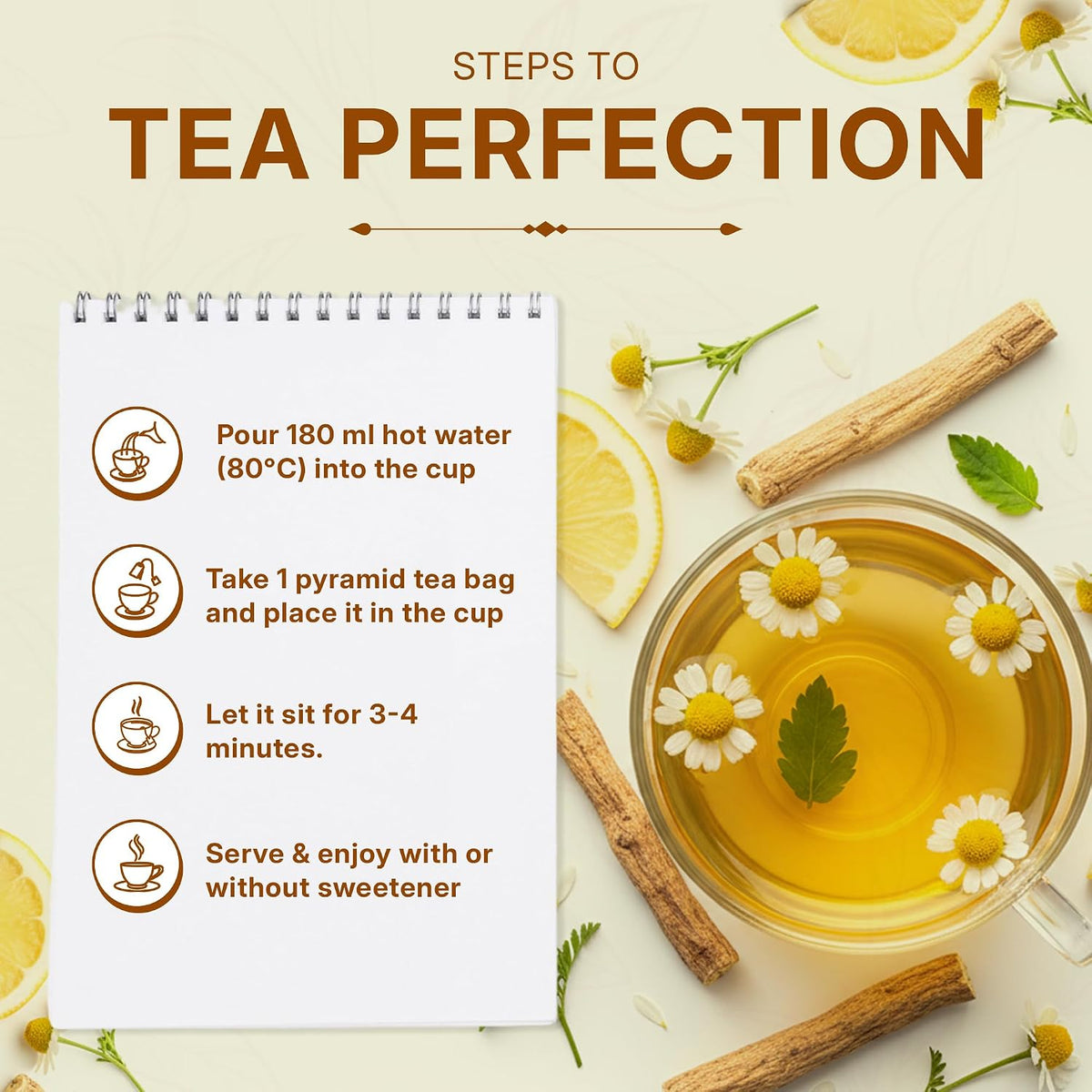 Chamomile Honey Lemon Green Tea 3.5oz, Natural Herbal Infusion, 50 Tea Bags
