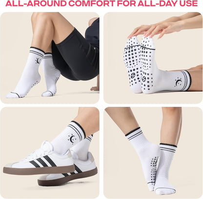 COOLMATE Pilates Socks with Grips for Women, Yoga Socks, Crew Non Slip Women for Barre, Pilates Gifts for Women - Colors A