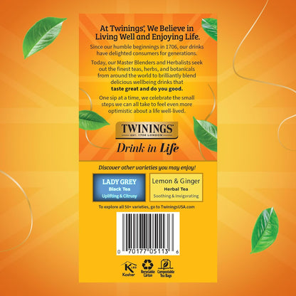 Twinings Earl Grey Black Tea Individually Wrapped Bags, 50 Count (Pack of 6), Flavoured with Citrus and Bergamot, Caffeinated, Enjoy Hot or Iced, 300 Teabags