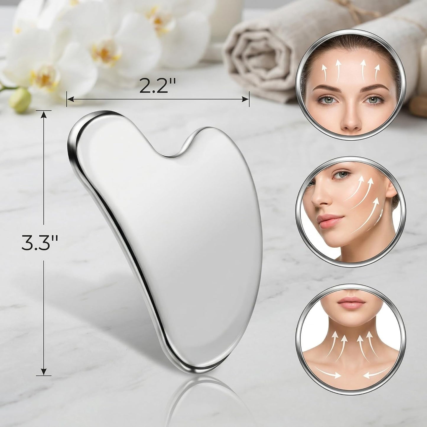 MoHern 2 Pcs Stainless Steel Gua Sha Tool, Gua Sha Facial Tools, Durable GuaSha Tool for Jawline Sculpting, Face Massager, Puffiness Reducing, Skin-Care Gift