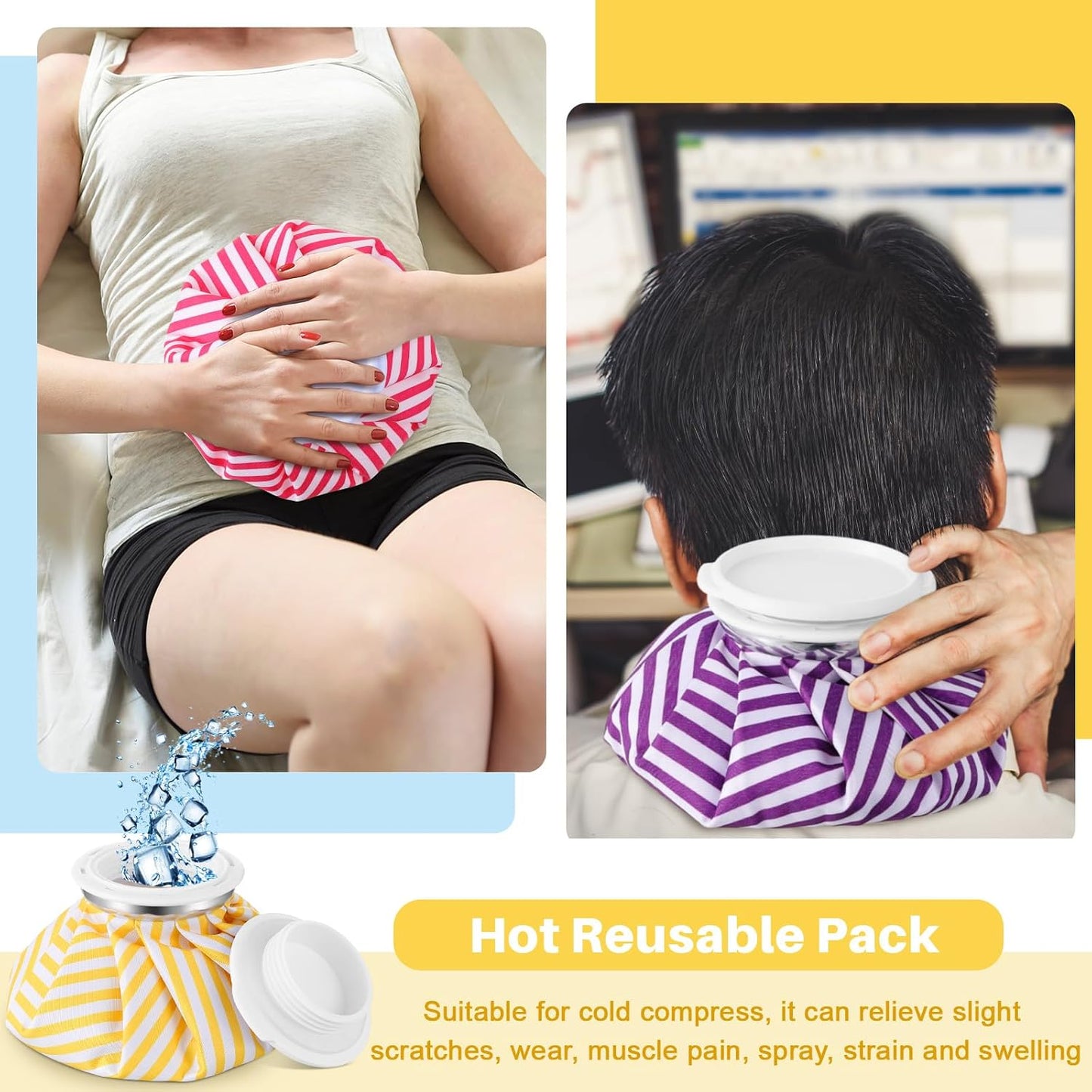Honoson 4 Pack Reusable Ice Pack for Injuries, Ice Bags Hot Water Bag for Hot & Cold Pain Relief No-Leak Elastic Breathable for Muscle, Joint Pain Swelling, Sports & Home Use(Cute Fruit Style)