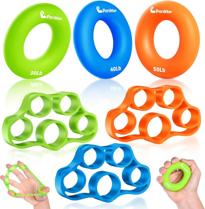 Hand Grip Strengthener, Finger Exerciser, Grip Strength Trainer (6 PCS),New Material,Forearm Grip Workout, Finger Stretcher, Relieve Wrist Pain, Carpal Tunnel
