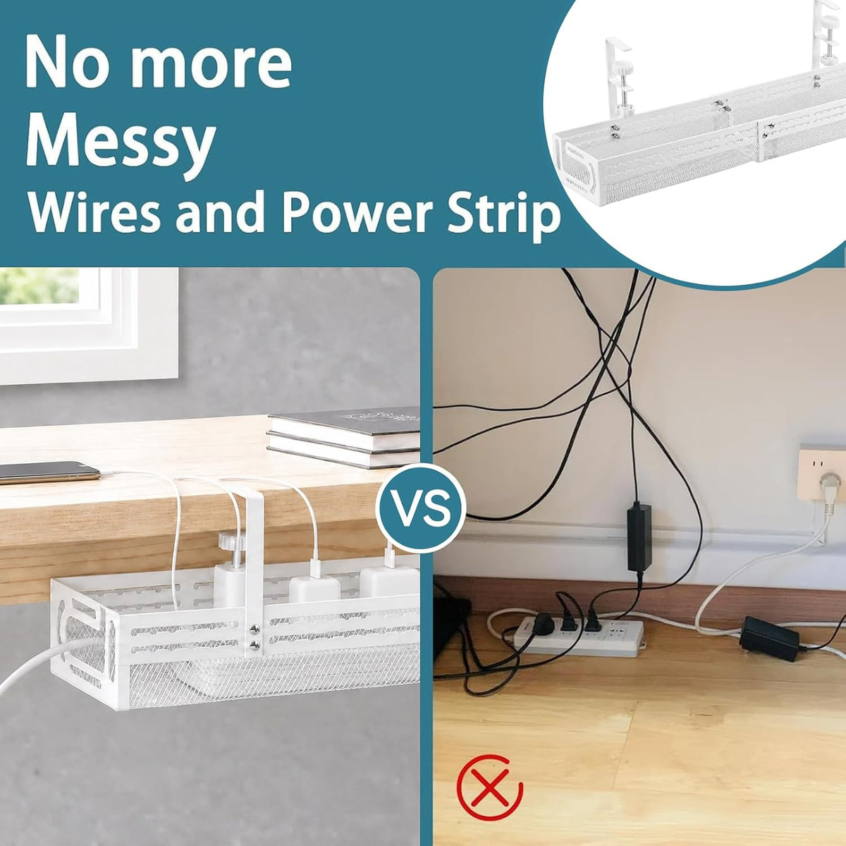 Under Desk Cable Management Tray, No Drill Mesh Cable Tray Cord Organizer